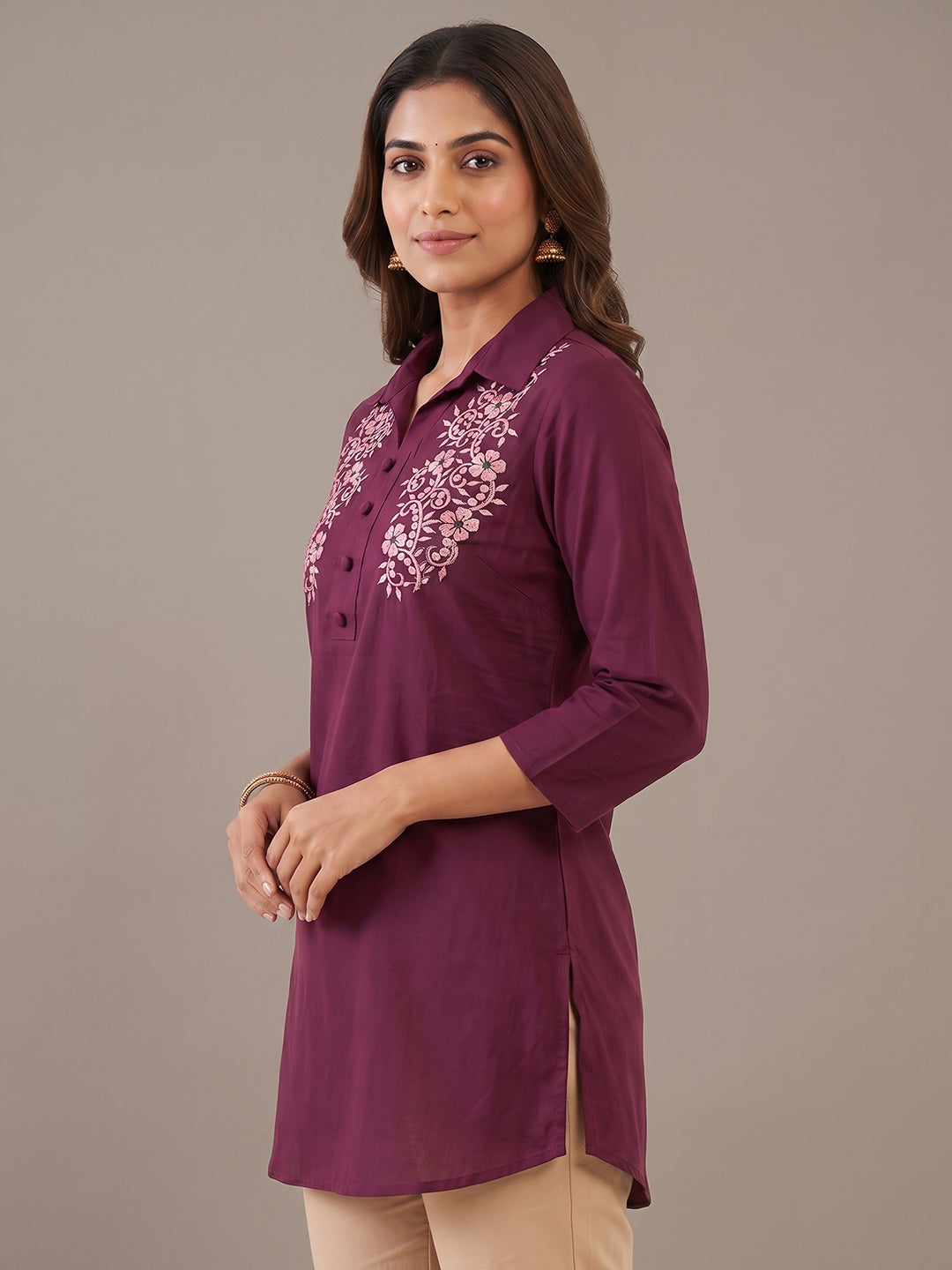 Cotton Kurti - Wine