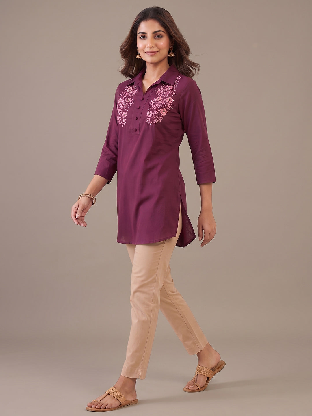 Cotton Kurti - Wine