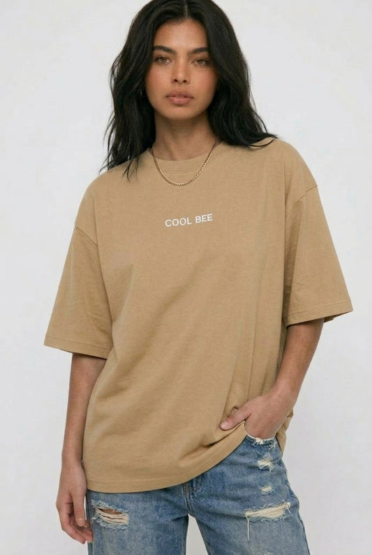 Cool Bee Silent Muse Tee Beige for Women - Oversized Graphic Tee Streetwear India - Back View