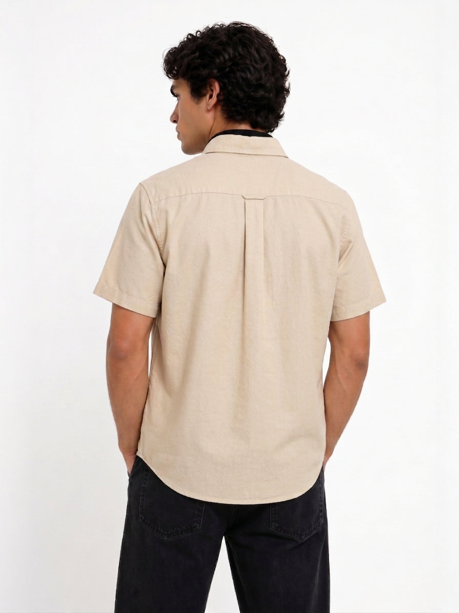 Cool Bee Oxford Casual Half Shirt Beige for Men - Premium Half Sleeve Casual Shirt India - Detail View
