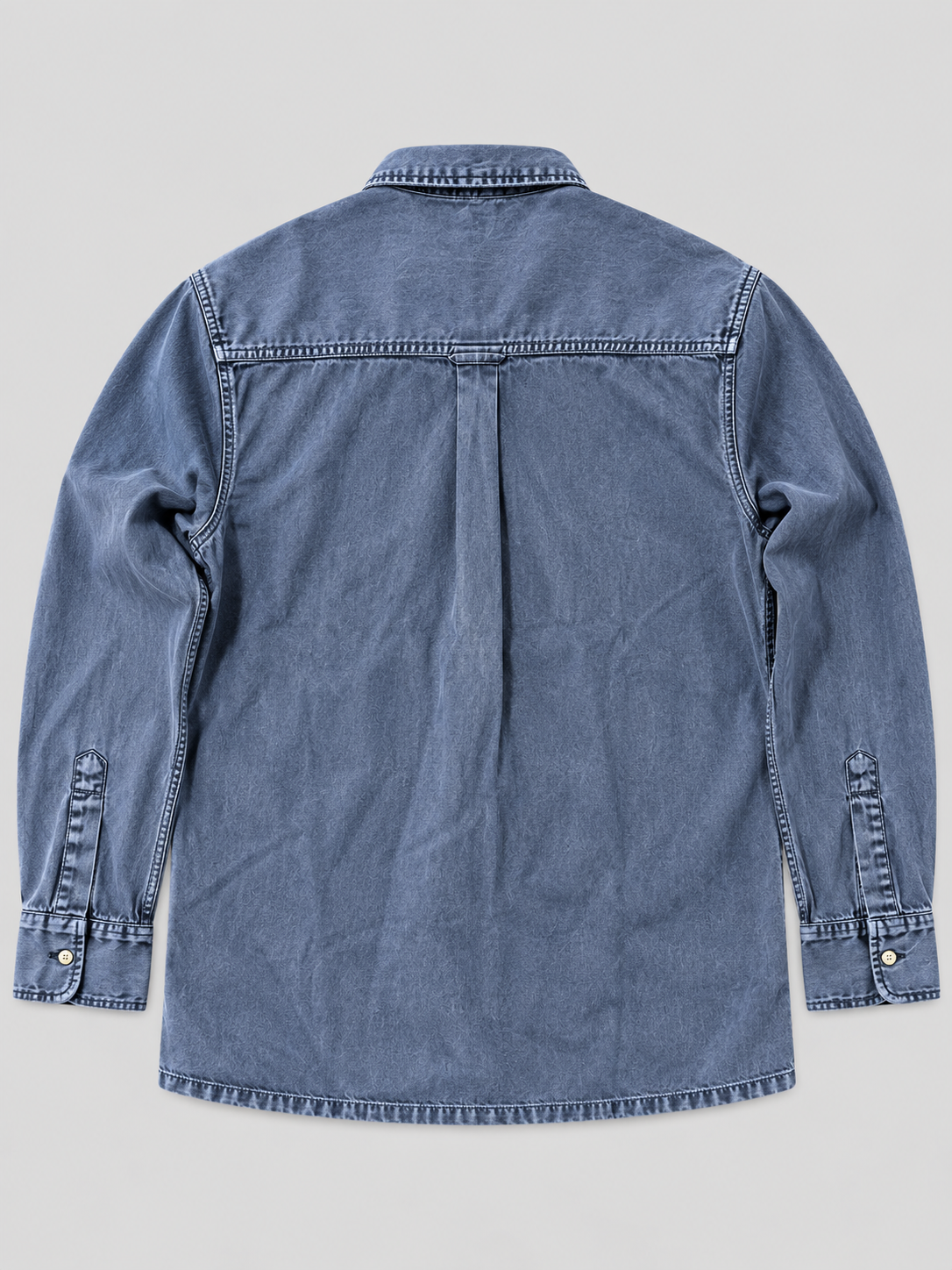 Cool Bee Midnight Blue Heritage Denim Shirt – flat lay back view of midnight blue denim shirt