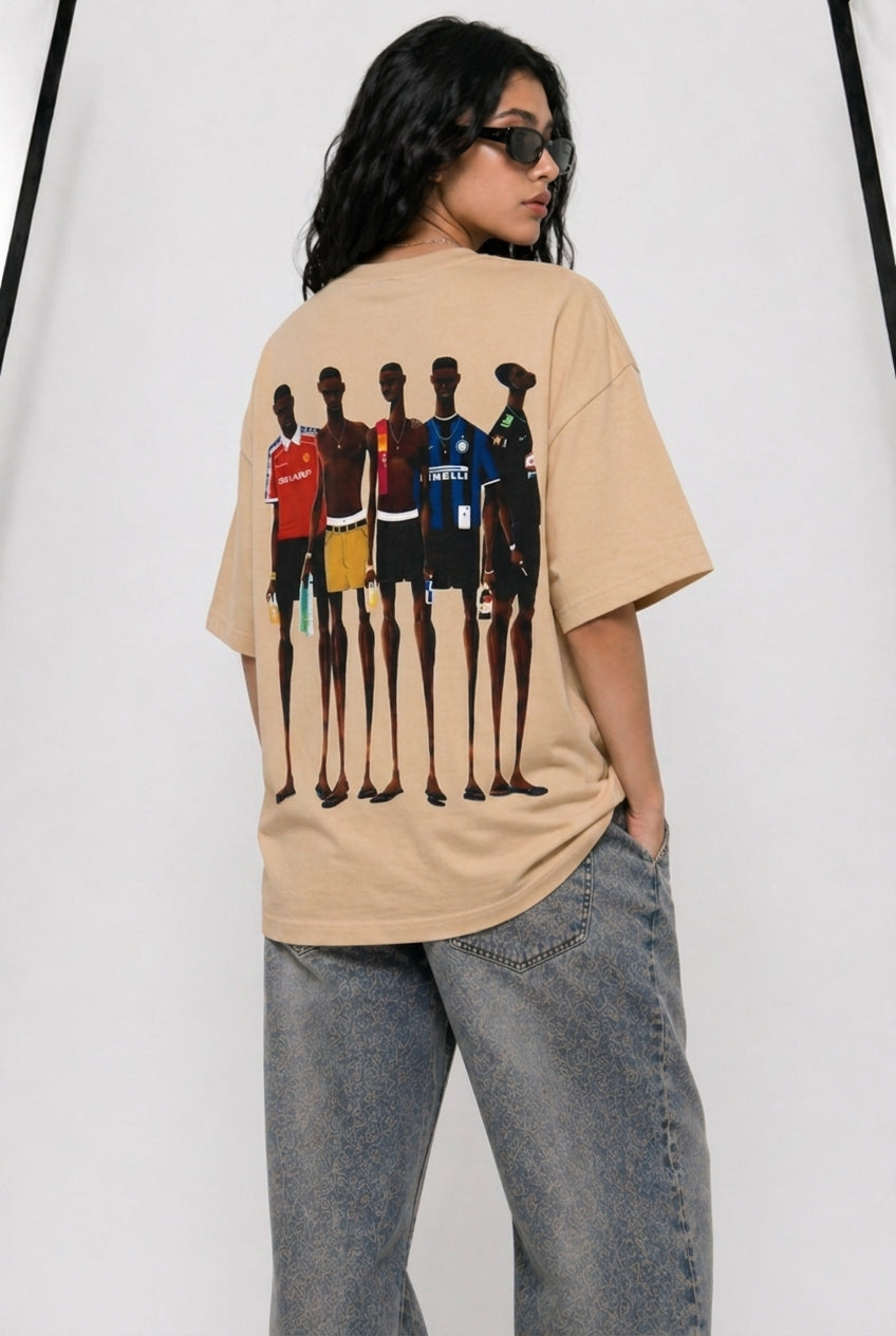 Cool Bee Matchday Abstract Tee Beige for Women - Oversized Graphic Tee Streetwear India - Lifestyle View