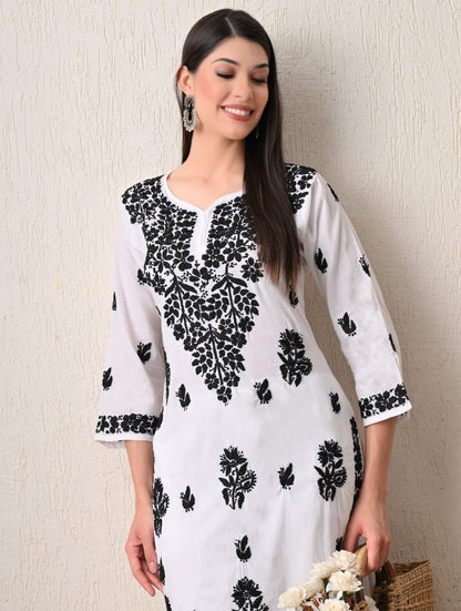 Monochrome Elegance Hand-Embroidered Chikankari Kurta & Pant Set