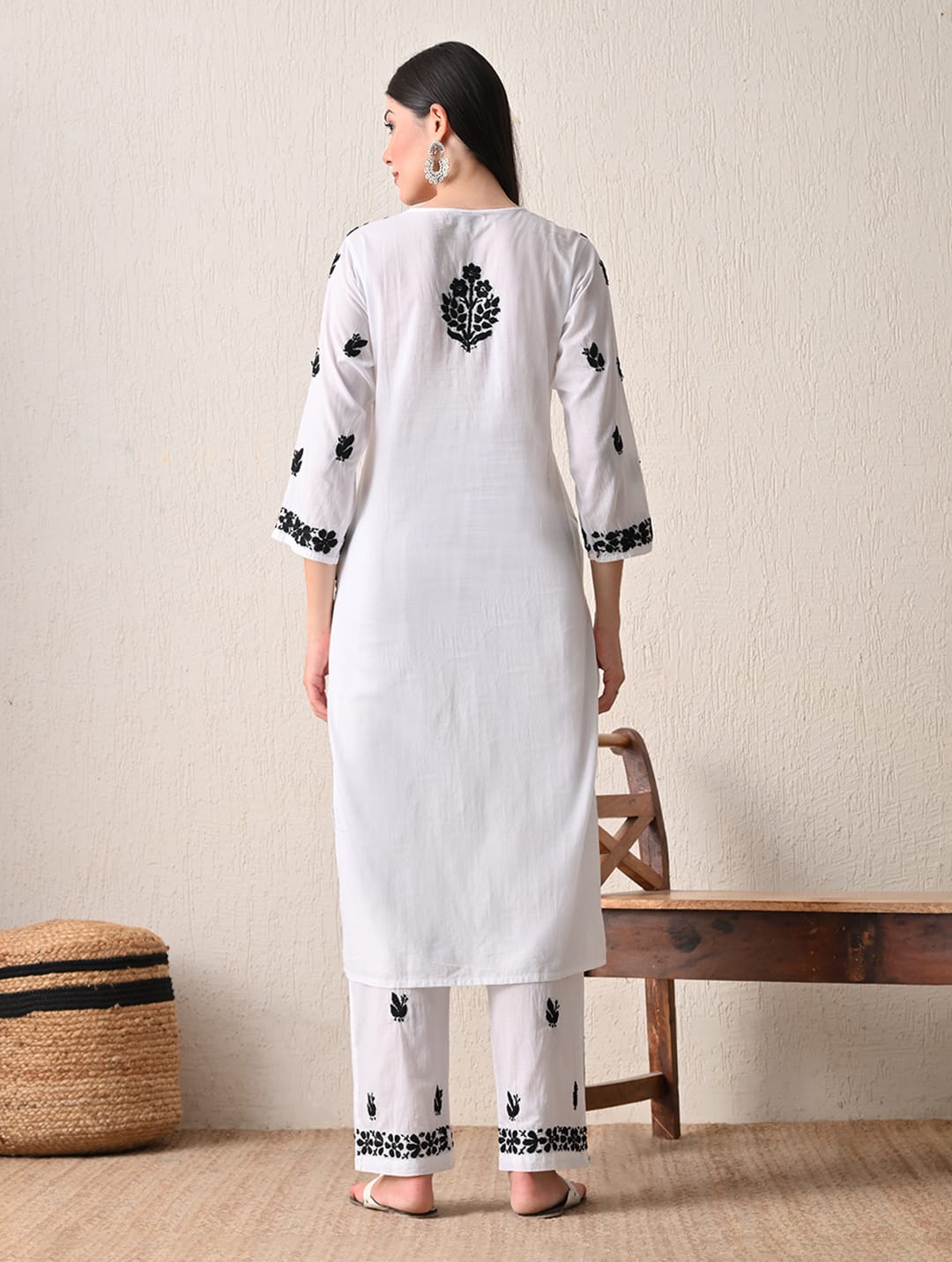 Monochrome Elegance Hand-Embroidered Chikankari Kurta & Pant Set