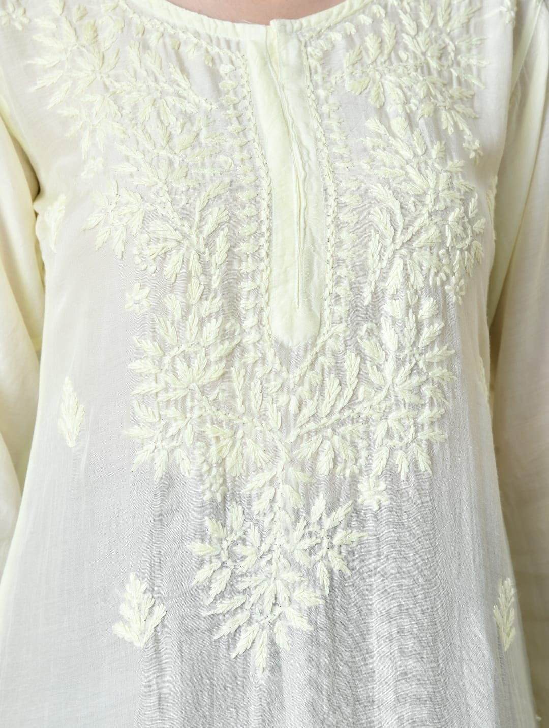 Ivory Whisper Hand-Embroidered Chikankari Fusion Kurta