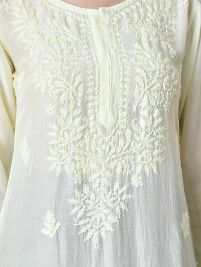Ivory Whisper Hand-Embroidered Chikankari Fusion Kurta