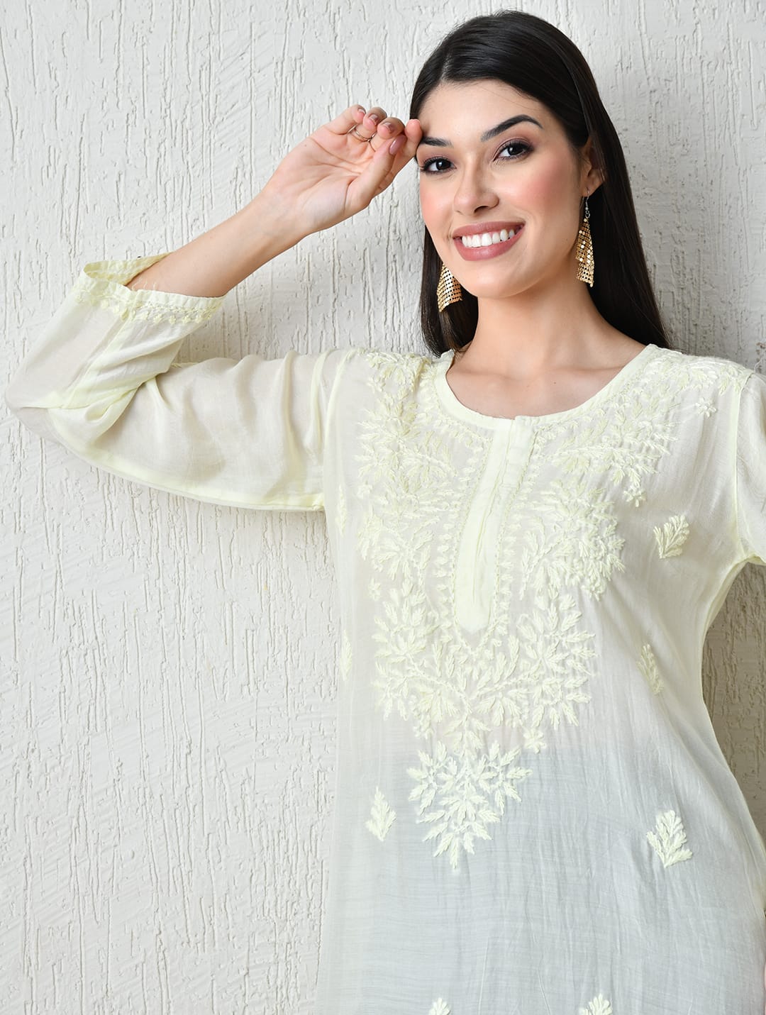 Ivory Whisper Hand-Embroidered Chikankari Fusion Kurta
