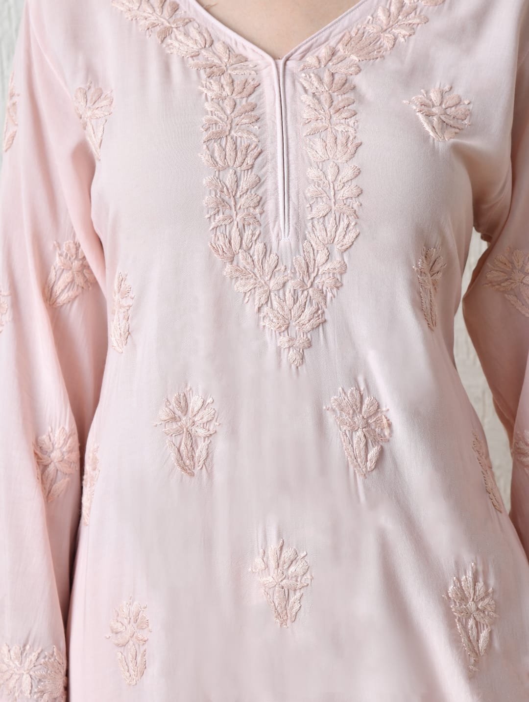 Blossom Blush Hand-Embroidered Chikankari Kurta Set