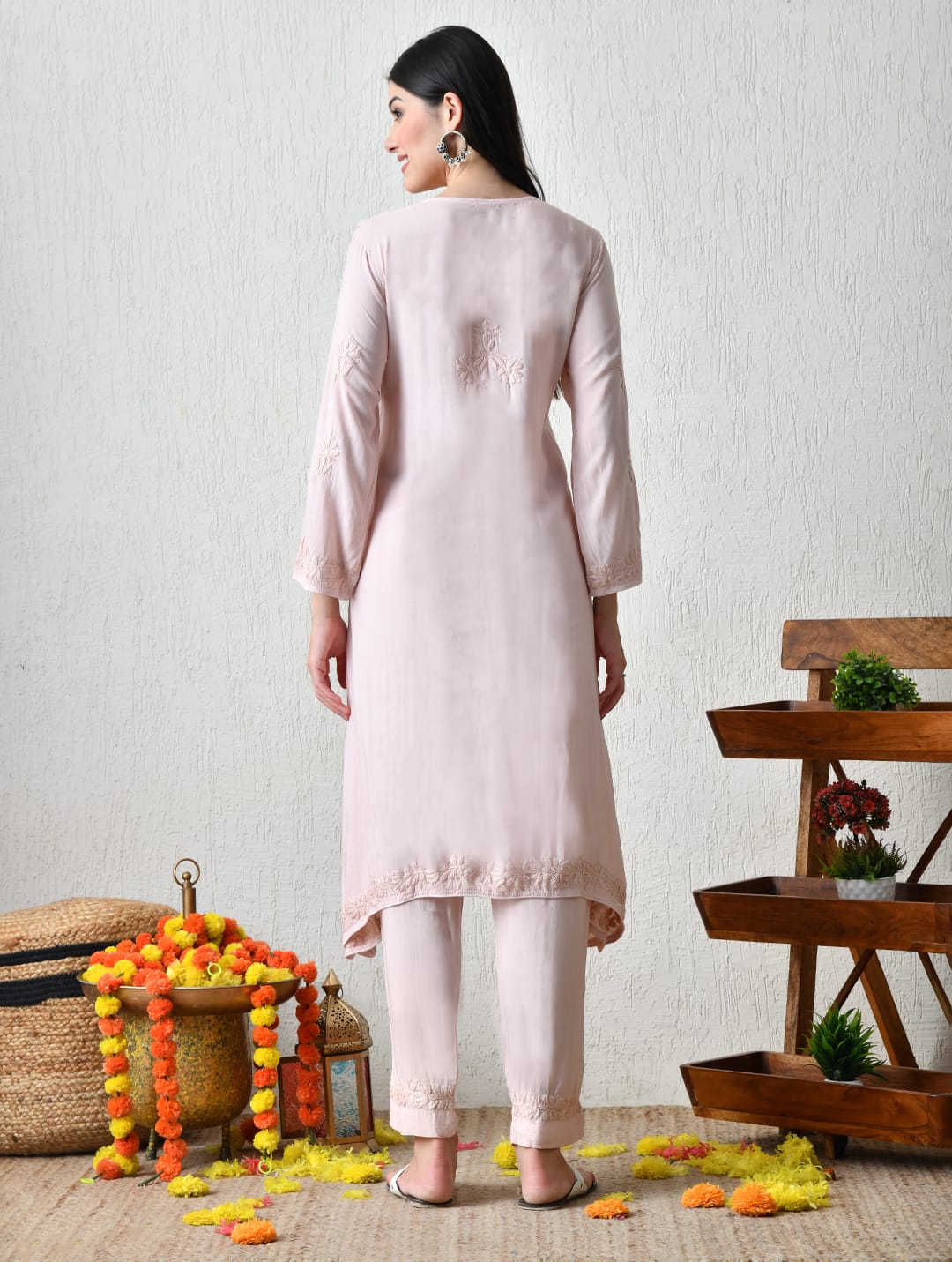 Blossom Blush Hand-Embroidered Chikankari Kurta Set