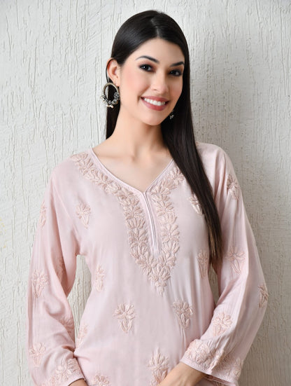 Blossom Blush Hand-Embroidered Chikankari Kurta Set