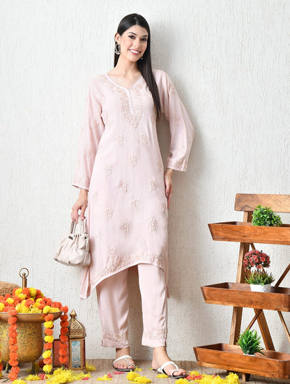 Blossom Blush Hand-Embroidered Chikankari Kurta Set