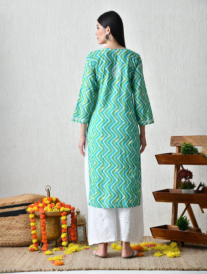Seafoam Zig-Zag Chikankari Kurta Set