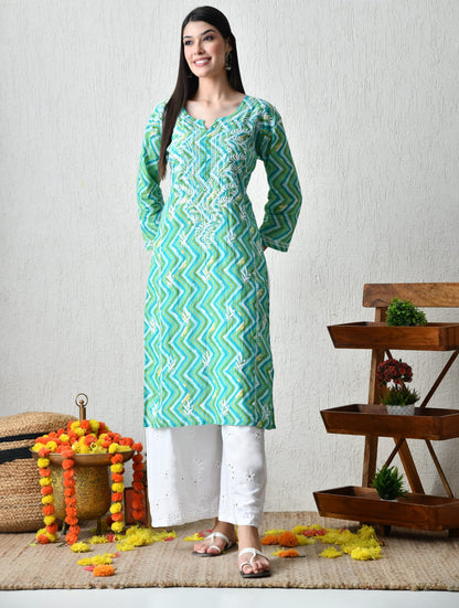 Seafoam Zig-Zag Chikankari Kurta Set