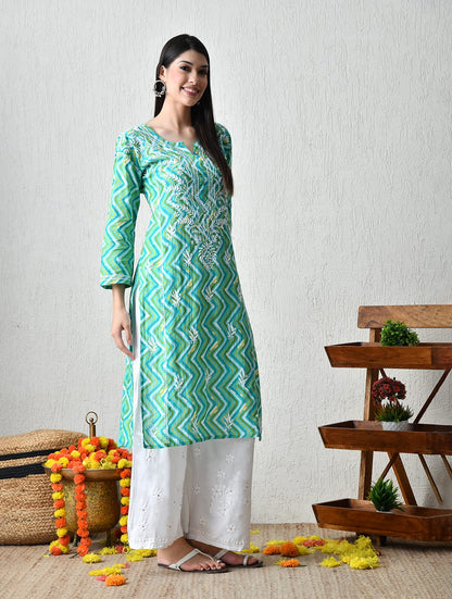 Seafoam Zig-Zag Chikankari Kurta Set