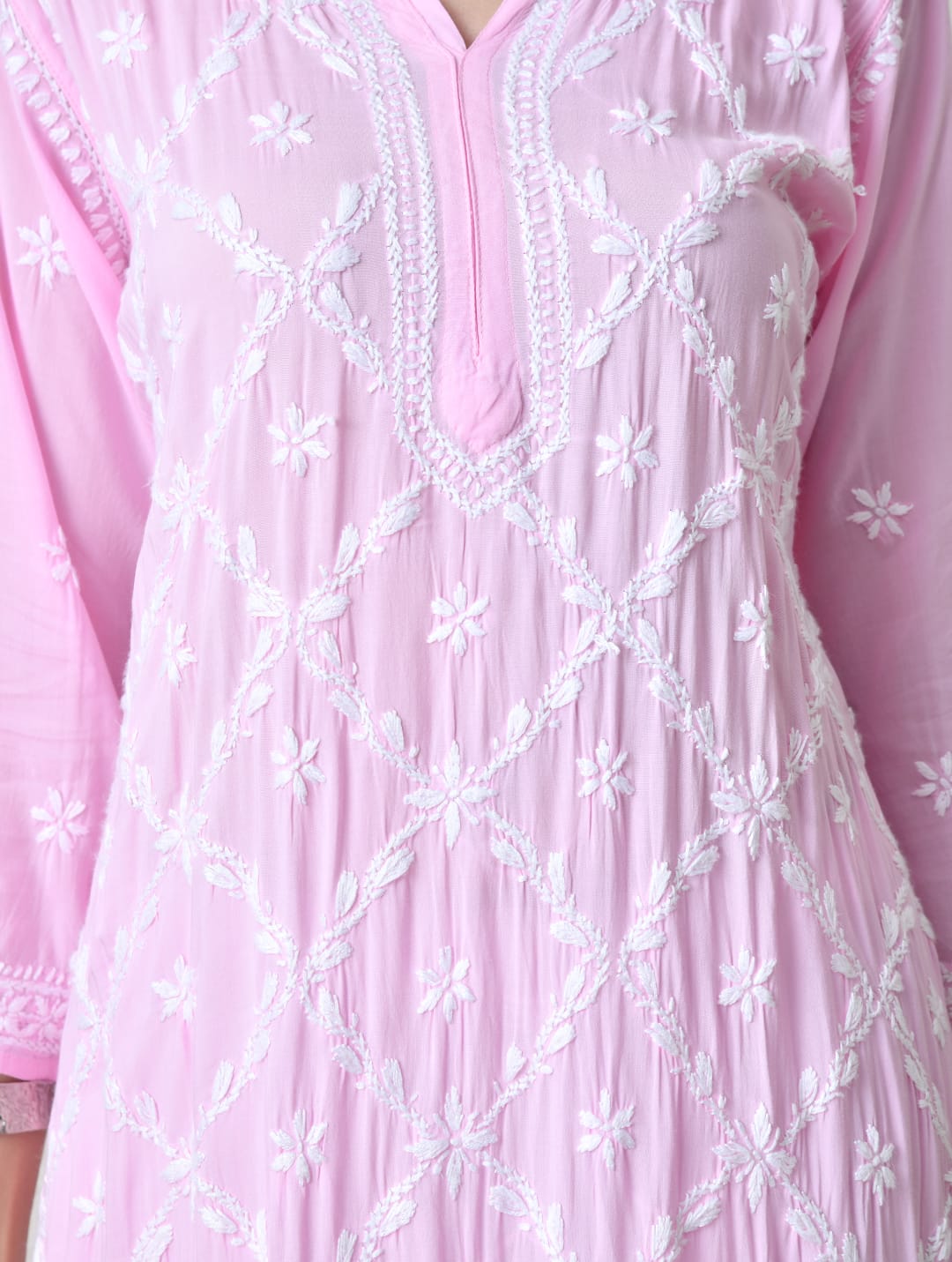 Blush Pink Diamond-Pattern Chikankari Kurta Set