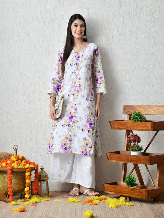 Dusky Rose Geometric Chikankari Kurta Set