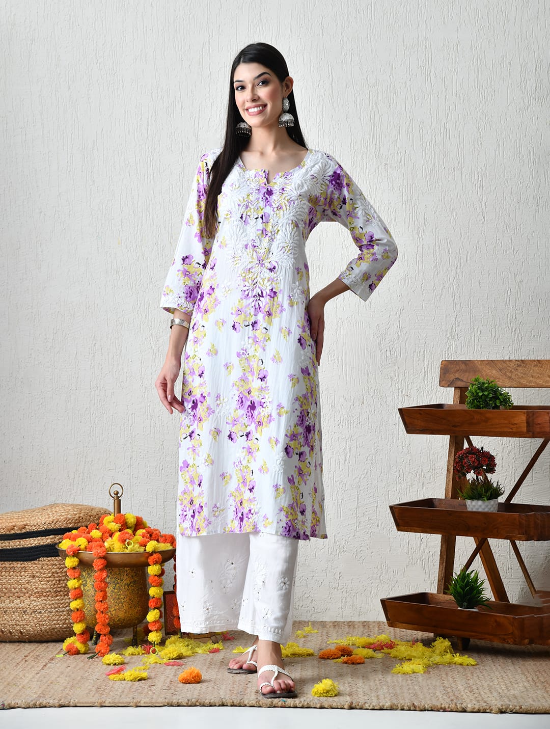 Dusky Rose Geometric Chikankari Kurta Set