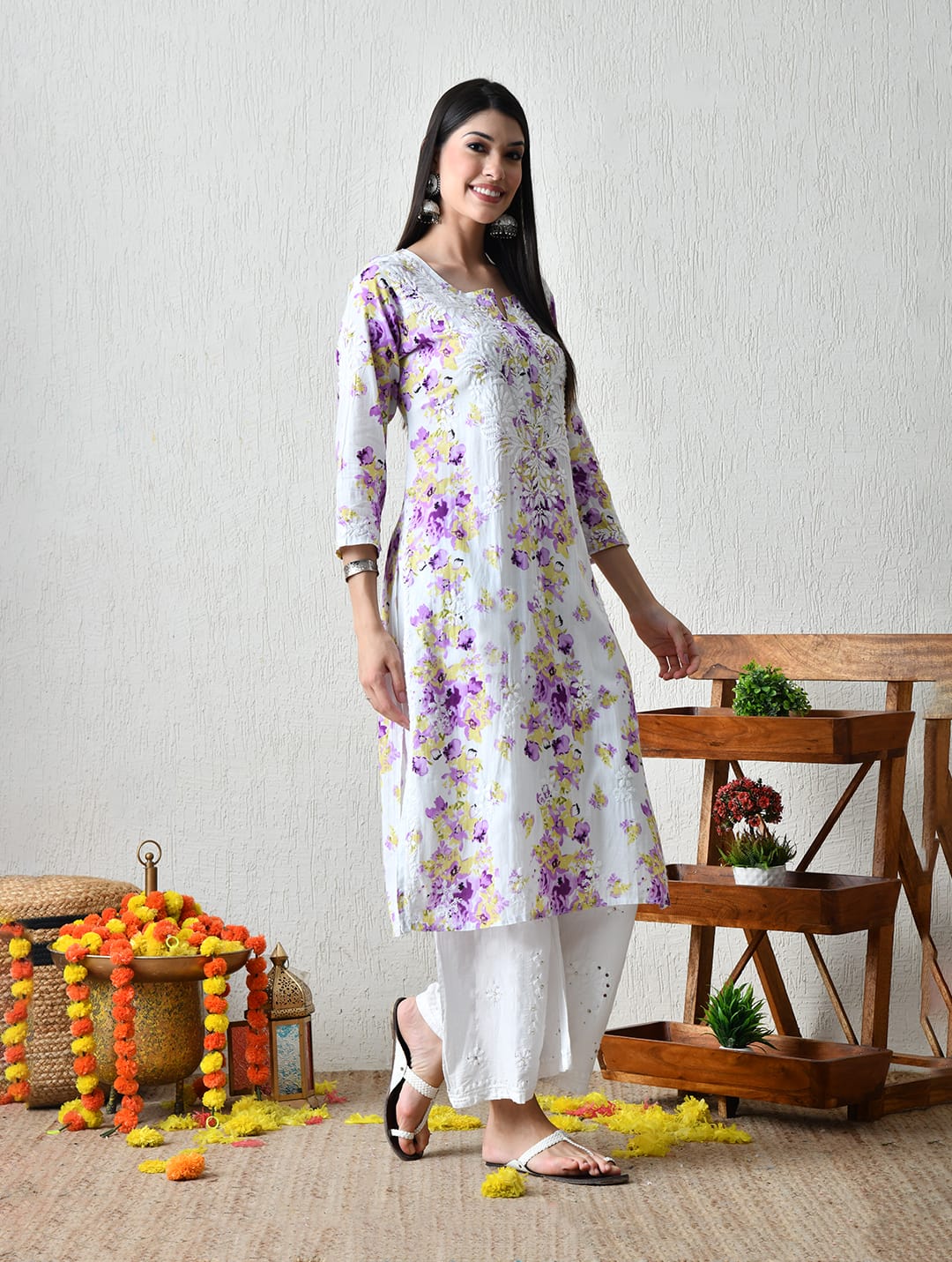 Dusky Rose Geometric Chikankari Kurta Set
