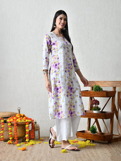Dusky Rose Geometric Chikankari Kurta Set