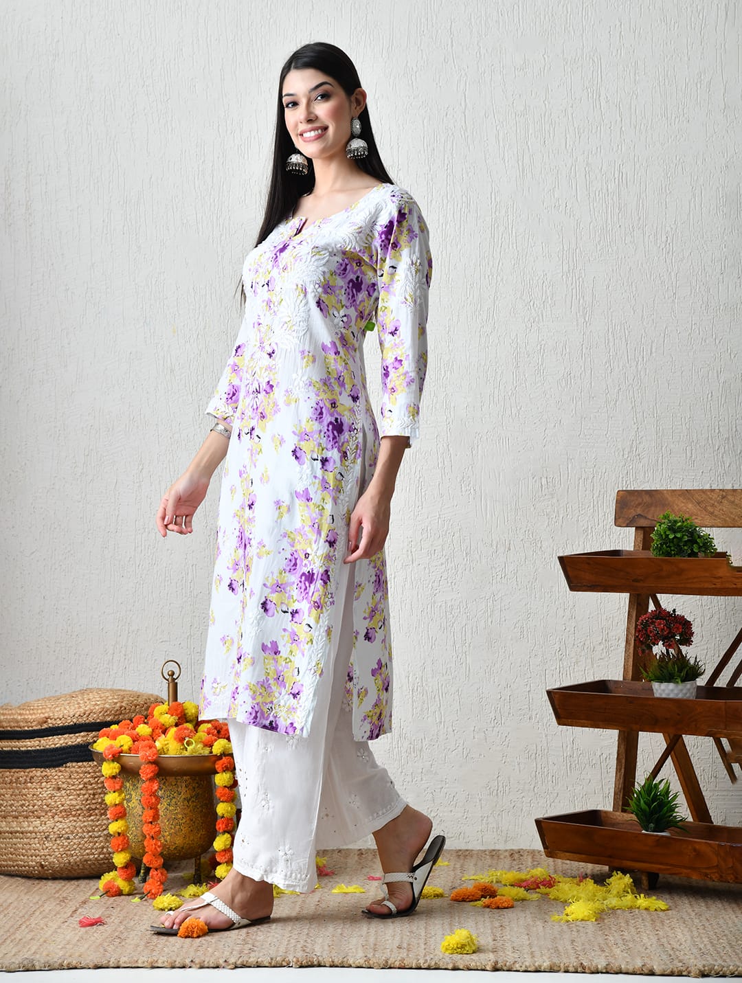 Dusky Rose Geometric Chikankari Kurta Set