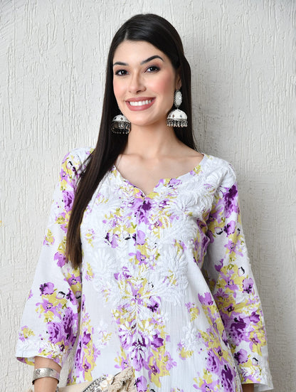 Dusky Rose Geometric Chikankari Kurta Set