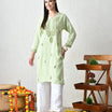 Midnight Green & Ochre Zig-Zag Chikankari Kurta Set