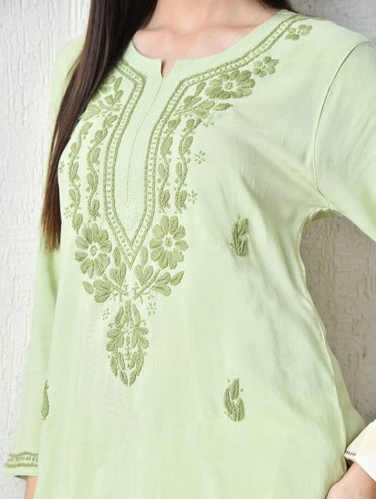 Midnight Green & Ochre Zig-Zag Chikankari Kurta Set