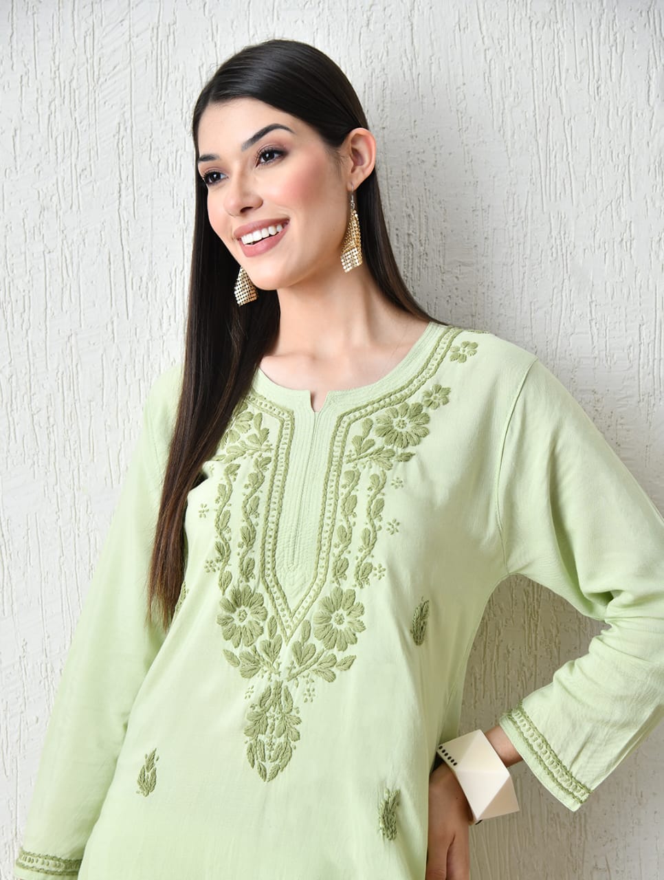 Midnight Green & Ochre Zig-Zag Chikankari Kurta Set