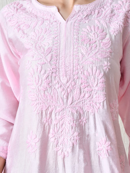 Blush Blossom Hand-Embroidered Chikankari Kurta Set