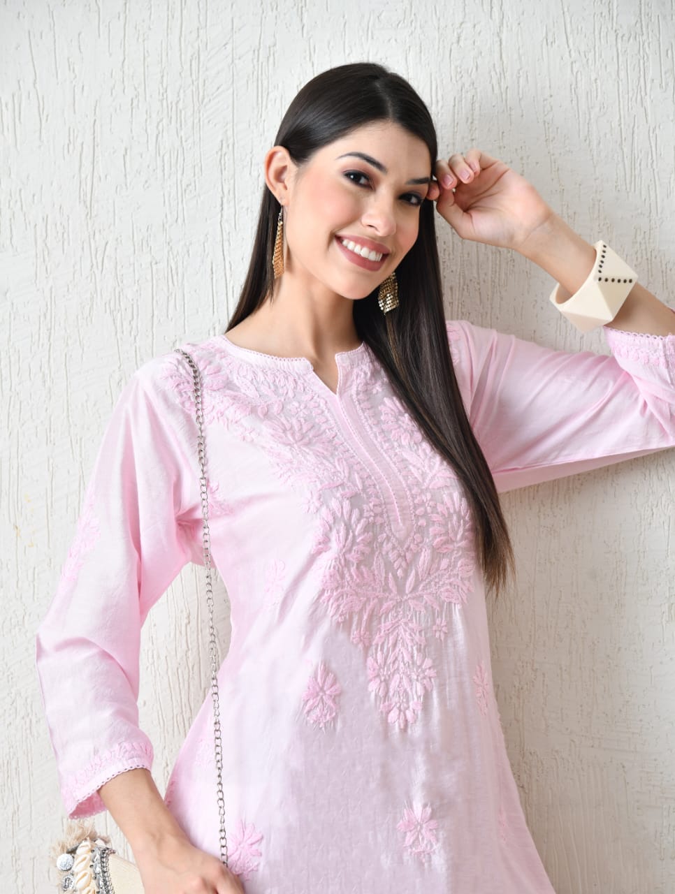 Blush Blossom Hand-Embroidered Chikankari Kurta Set