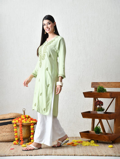 Midnight Green & Ochre Zig-Zag Chikankari Kurta Set