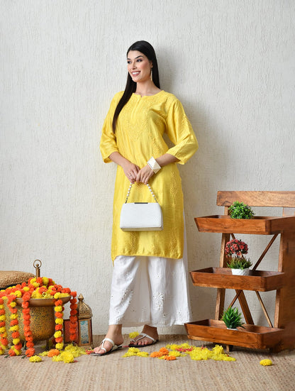 Sun-Kissed Ivory Hand-Embroidered Chikankari Kurta