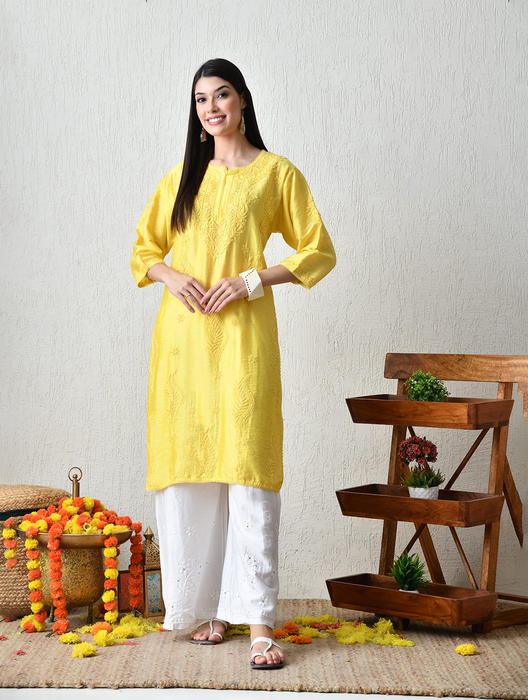 Sun-Kissed Ivory Hand-Embroidered Chikankari Kurta