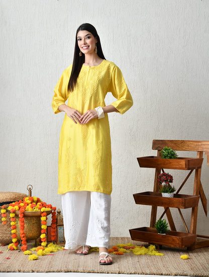 Sun-Kissed Ivory Hand-Embroidered Chikankari Kurta