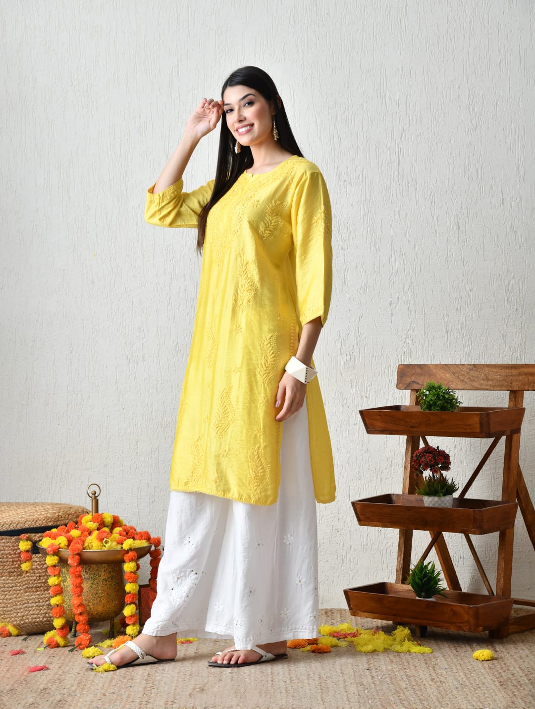 Sun-Kissed Ivory Hand-Embroidered Chikankari Kurta