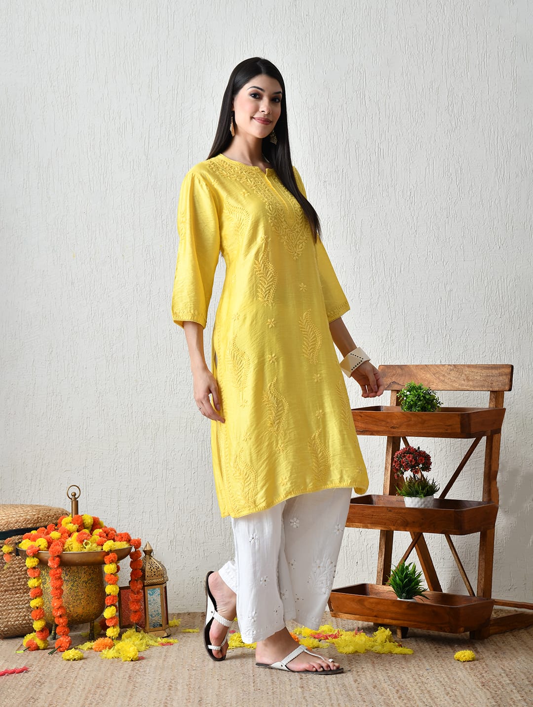 Sun-Kissed Ivory Hand-Embroidered Chikankari Kurta