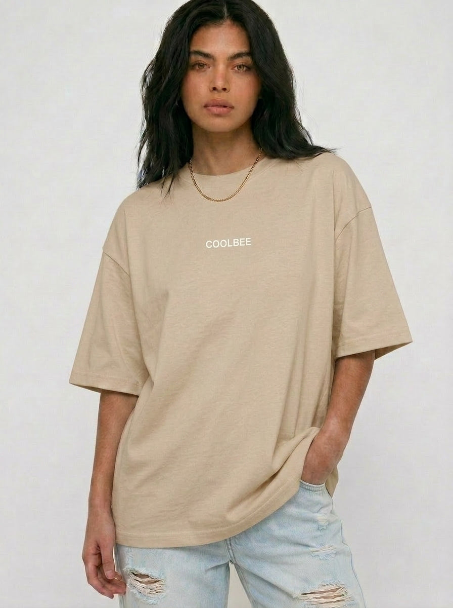 Cool Bee Midnight Muse Tee Beige for Women - Oversized Graphic Tee Streetwear India - Lifestyle View