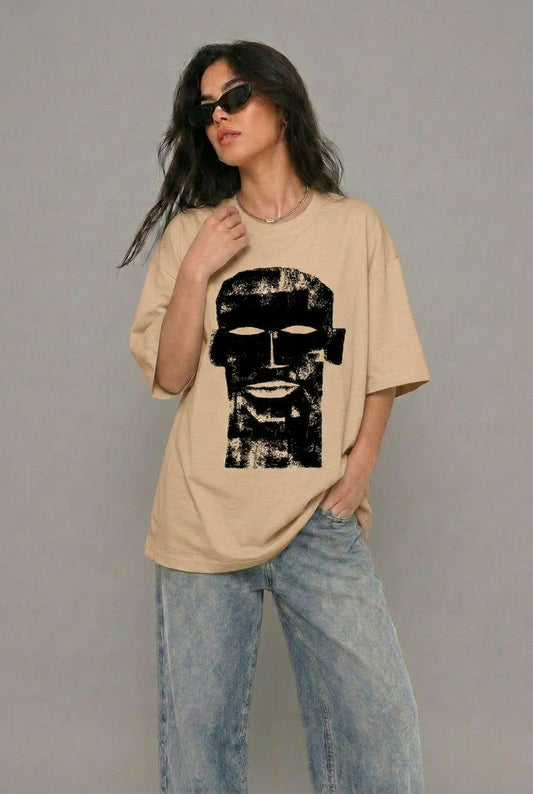 Cool Bee The Totem Tee Beige for Women - Beige Oversized Graphic Tee Streetwear India