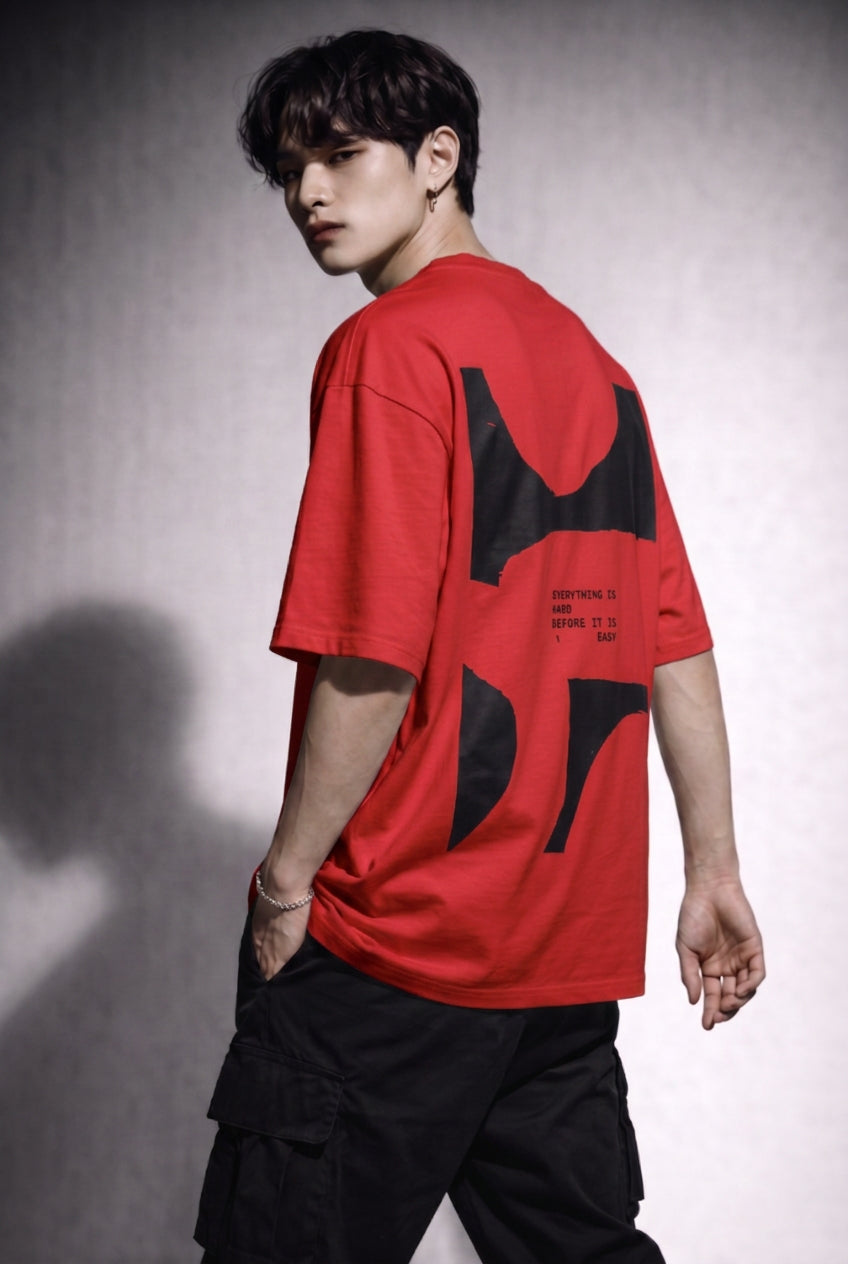 Cool Bee Perspective Graphic Tee Red for Men - Red Oversized Graphic Tee Streetwear India - Lifestyle View
