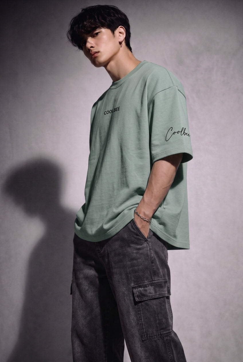 Cool Bee Lost in Thought Tee Green for Men - Green Oversized Graphic Tee Streetwear India - Lifestyle View