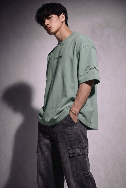 Cool Bee Lost in Thought Tee Green for Men - Green Oversized Graphic Tee Streetwear India - Lifestyle View