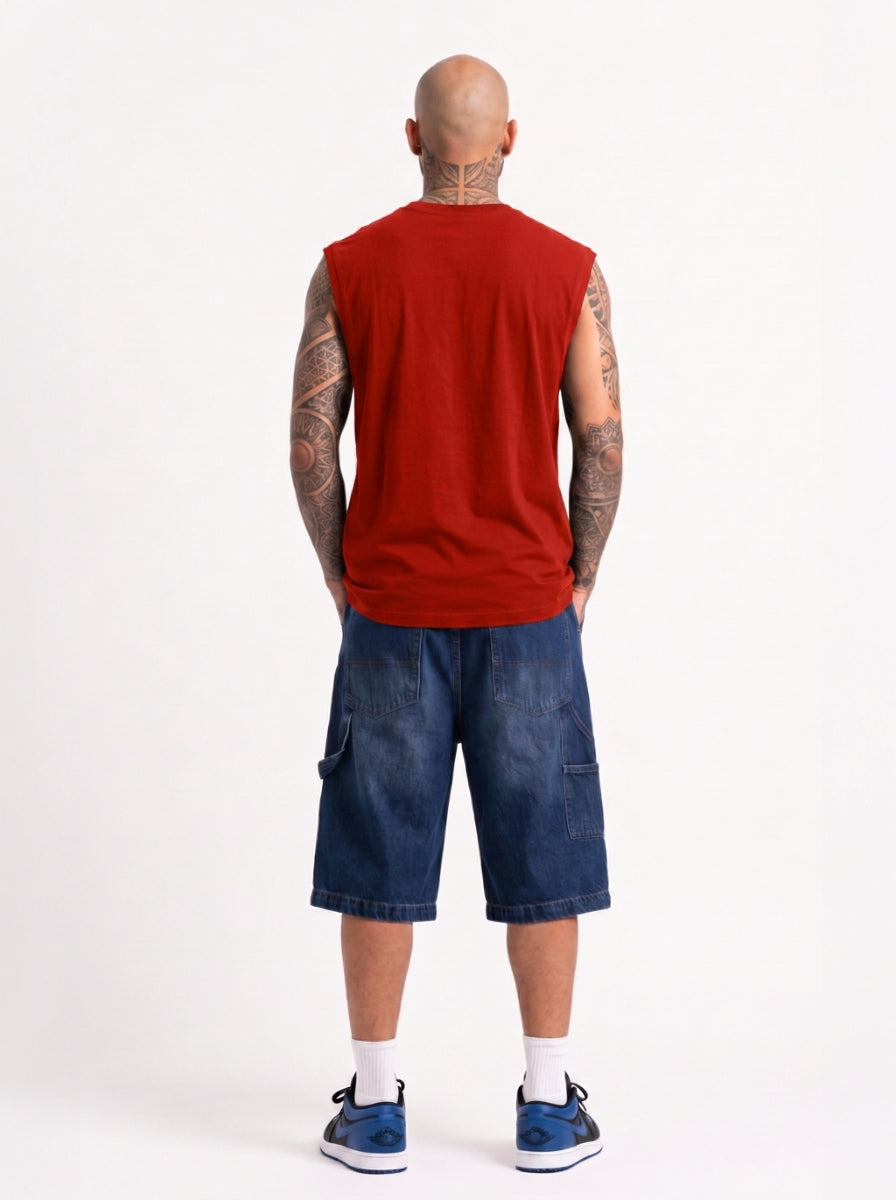 Cool Bee Men Tank Tees Red for Men - Red Tank Top Gym Casual India - Detail View