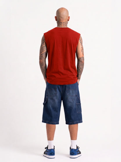 Cool Bee Men Tank Tees Red for Men - Red Tank Top Gym Casual India - Detail View