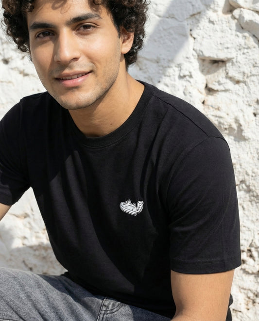Cool Bee Essential Cotton Crew Neck T-Shirt Black for Men - Black Regular Fit Tee India - Back View