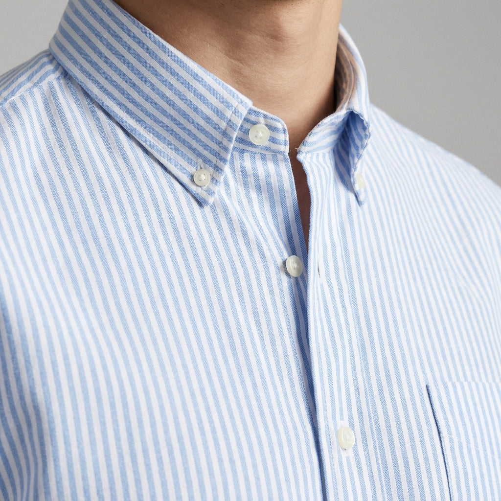 Cool Bee Super Premium Slim Fit Blue Striped Oxford Shirt for Men - Striped Premium Oxford Shirt India - Back View