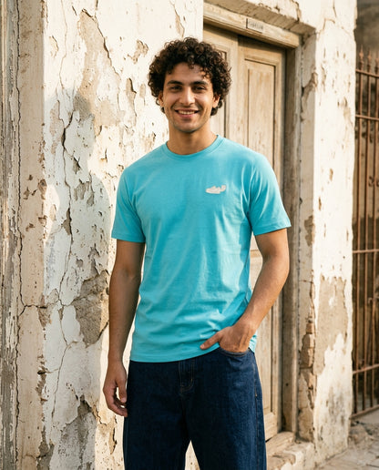 Cool Bee Essential Cotton Crew Neck T-Shirt Sky Blue for Men - Sky Blue Graphic Tee India - Back View