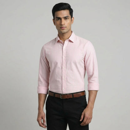 Super Premium Slim Fit Pink Striped Oxford Shirt