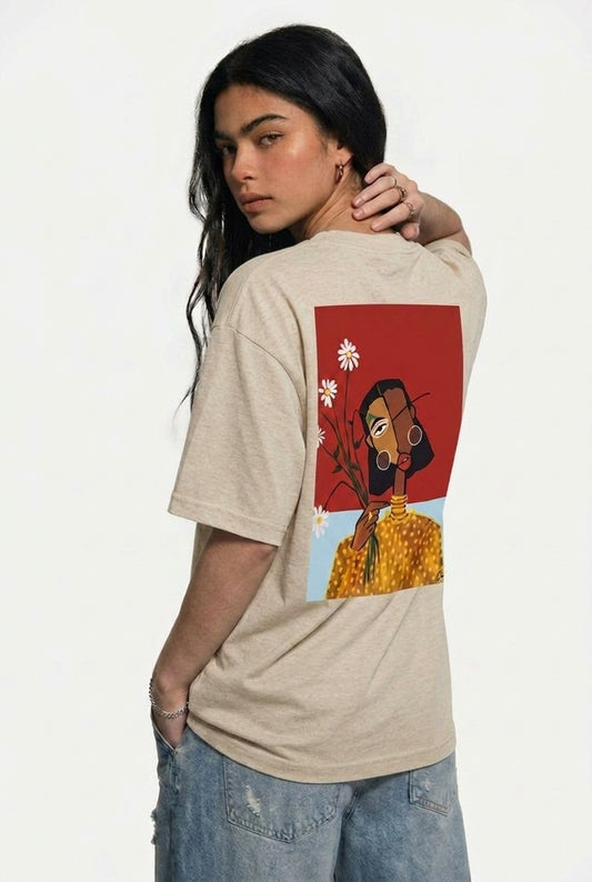 Cool Bee Cubist Bloom Oversize Tee Beige for Women - Beige Oversized Graphic Tee Streetwear India