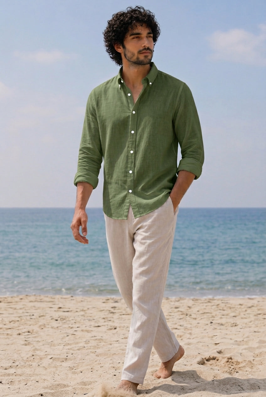 Cool Bee Linen Casual Shirt Dark Green for Men - Linen Casual Shirt Breathable India - Lifestyle View