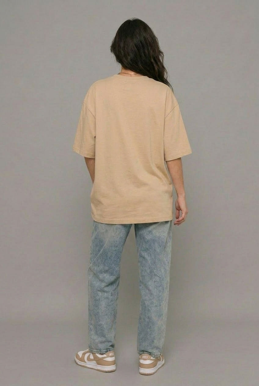 Cool Bee The Totem Tee Beige for Women - Oversized Graphic Tee Streetwear India - Lifestyle View